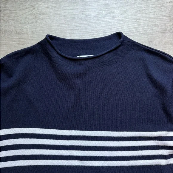 MNG Mango Striped Fine Knit Short Sleeves Top Size L Navy Blue And White - Picture 4 of 8